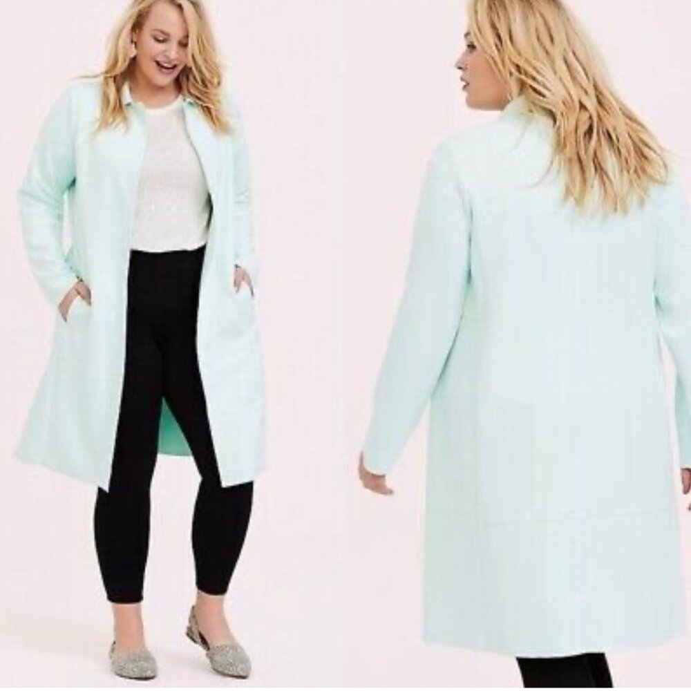 Torrid Mint Green Suede-Like‎ Long Coat Jacket 2X (18-20) New with Tags